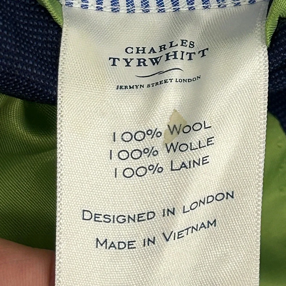 Charles Tyrwhitt Blazer Mens 42R Navy Blue Super 100s Wool Slim Fit Jacket